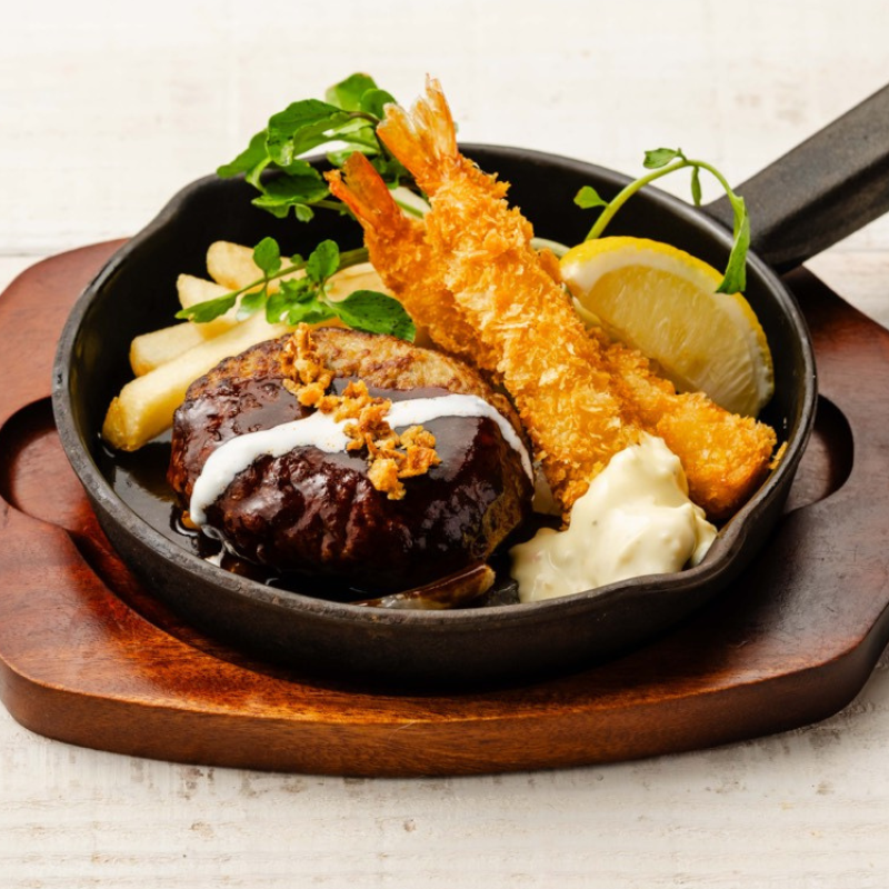 ハンバーグ&海老フライ