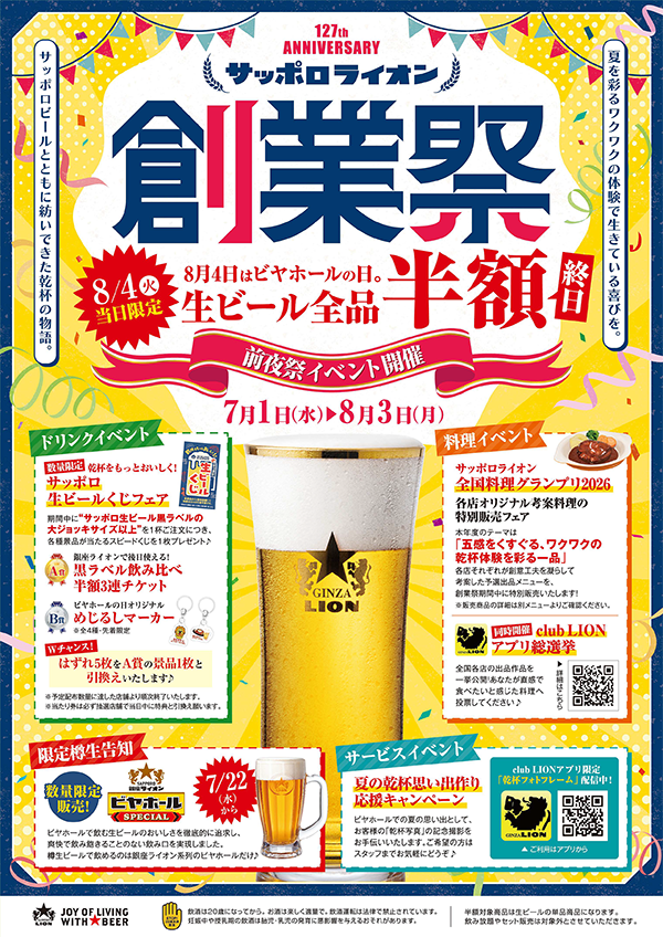 ビヤホールの創業祭！8月4日はビヤホールの日