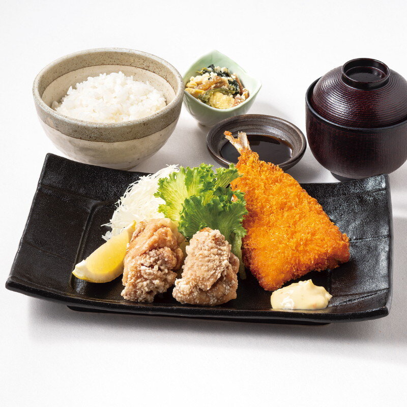 鶏の唐揚げと鰺フライ御膳 1,350円(税込)
