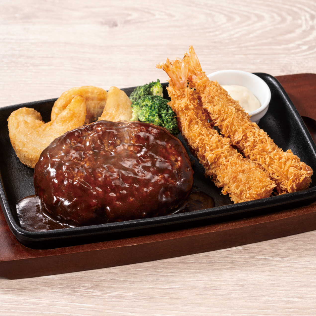 ハンバーグ&海老フライ