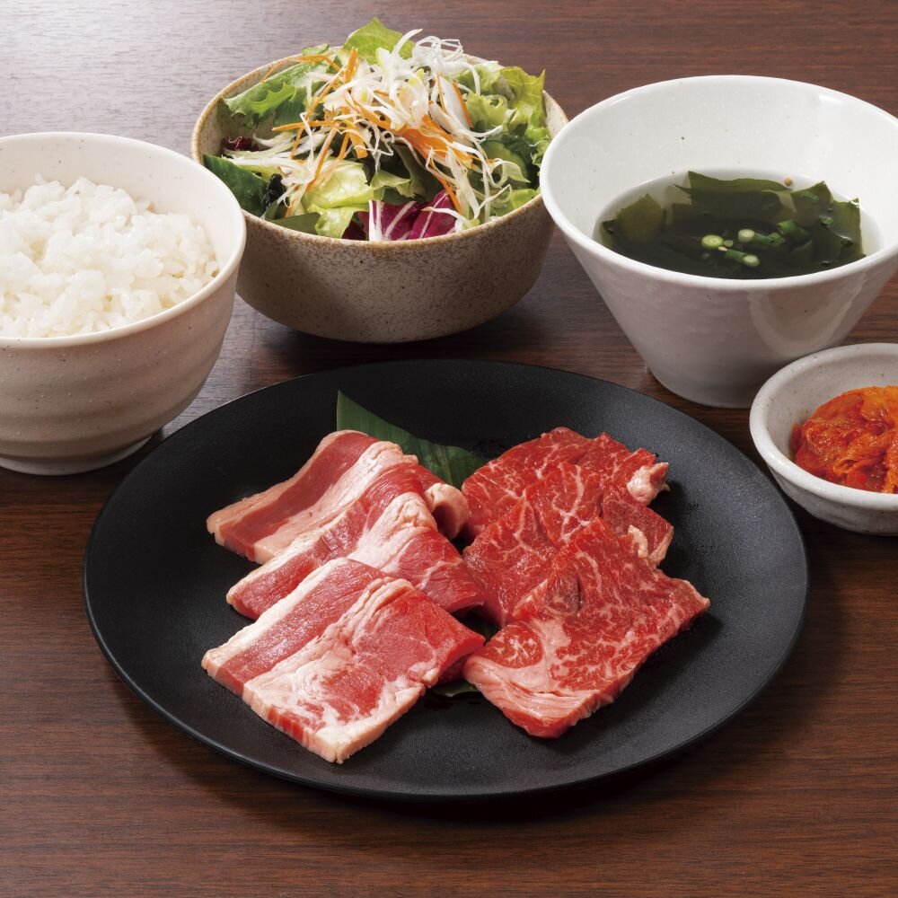 ばくよう亭ラム&牛カルビ盛合せ定食