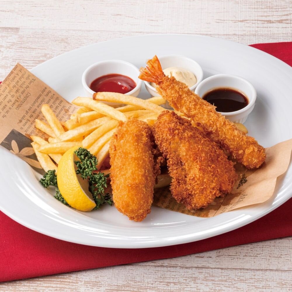 ミックスフライランチ(カニクリームコロッケ・白身魚・エビフライ)